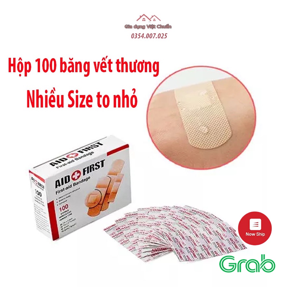 Băng gâu dán vết thương, hộp 100 chiếc, nhiều kích thước khác nhau, sử dụng tiện lợi GD194