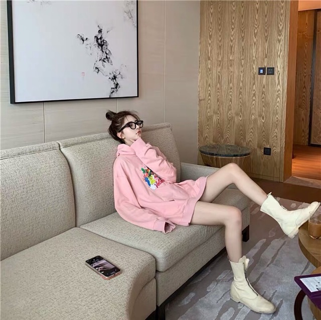 Áo hoodie hồng uzzlang