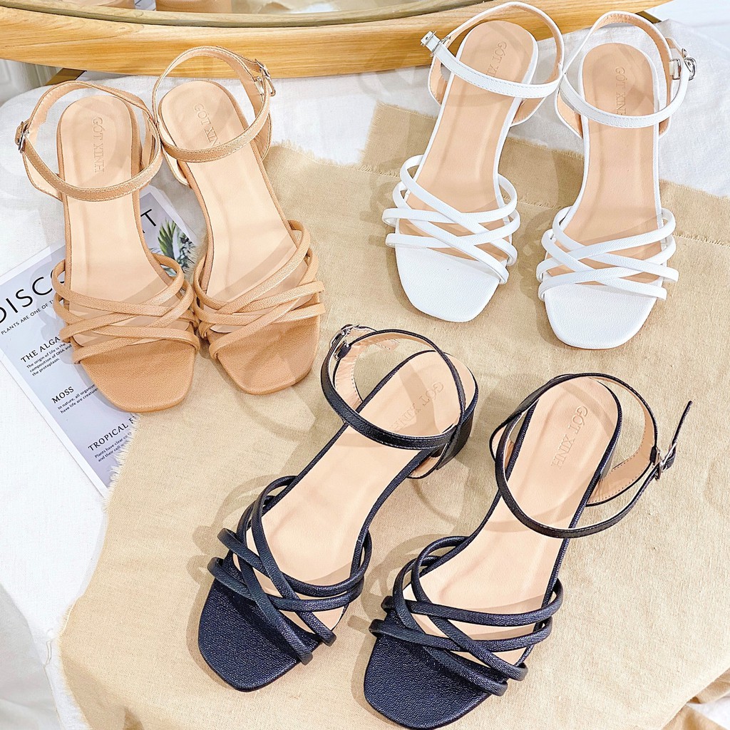 Giày sandal cao gót nữ GÓT XINH GD8 da mềm trụ vuông cao 3cm