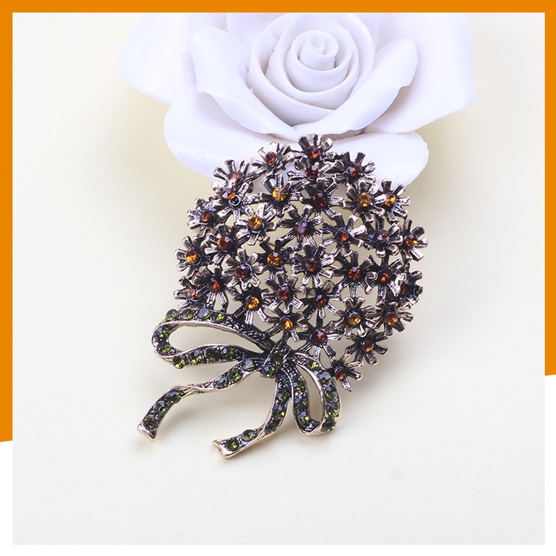 Ghim Cài Áo Kim Loại Hình Giỏ Hoa Đính Đá Sang Trọng