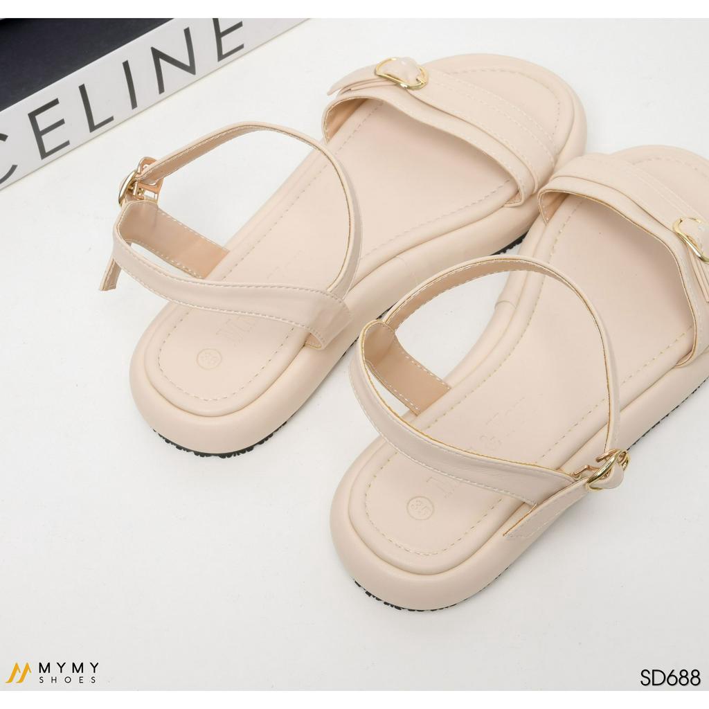Dép, sandal nữ đế bằng quai ngang mầu đen, kem, MyMyShoes - sandal nữ SD688