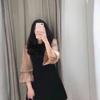 ĐẦM RETRO ĐEN PHỐI TAY VOAN NUDE