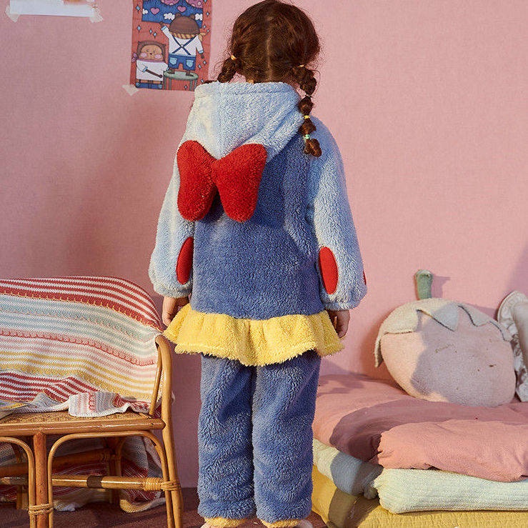 * Bộ Đồ Ngủ Lông Cừu San Hô Dày Dặn In Hoạt Hình Bạch Tuyết Thời Trang Thu Đông Cho Bé Trai Bé Gái