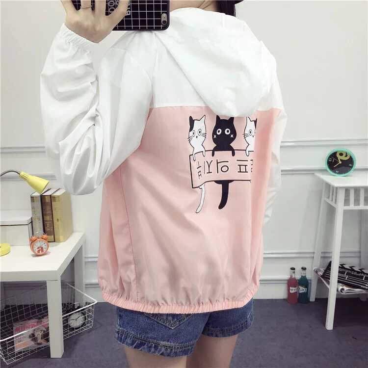 Áo khoác dù nữ in 3 chú mèo con | BigBuy360 - bigbuy360.vn