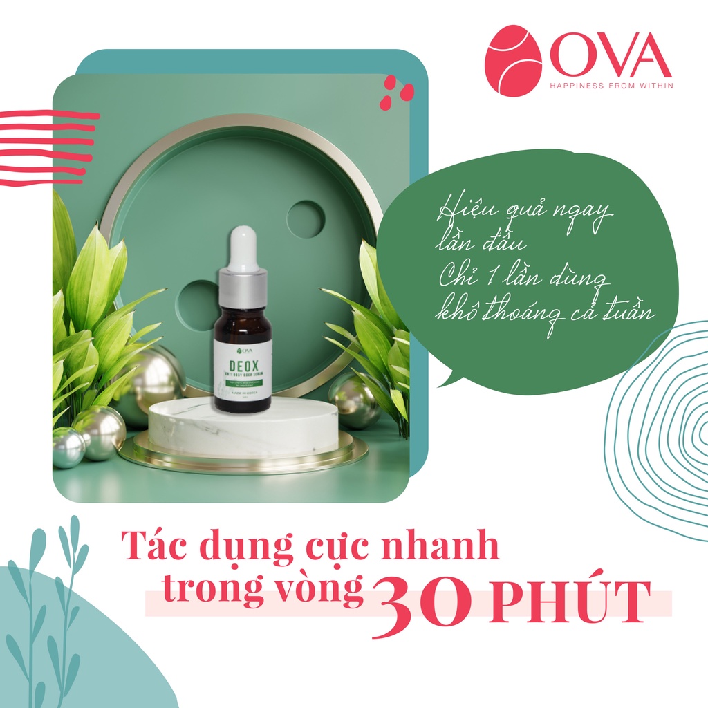 Serum khử mùi hôi nách Ova DeoX, ức chế tiết mồ hôi khô thoáng nách, làm sáng da vùng nách an toàn thiên nhiên 5ml