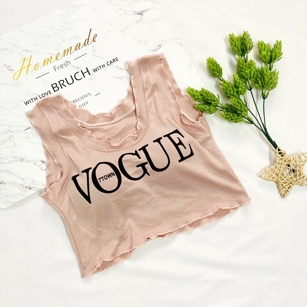 Áo Thun sát nách cho Nữ dáng Croptop từ 35-45kg in chữ vogue - AONU15