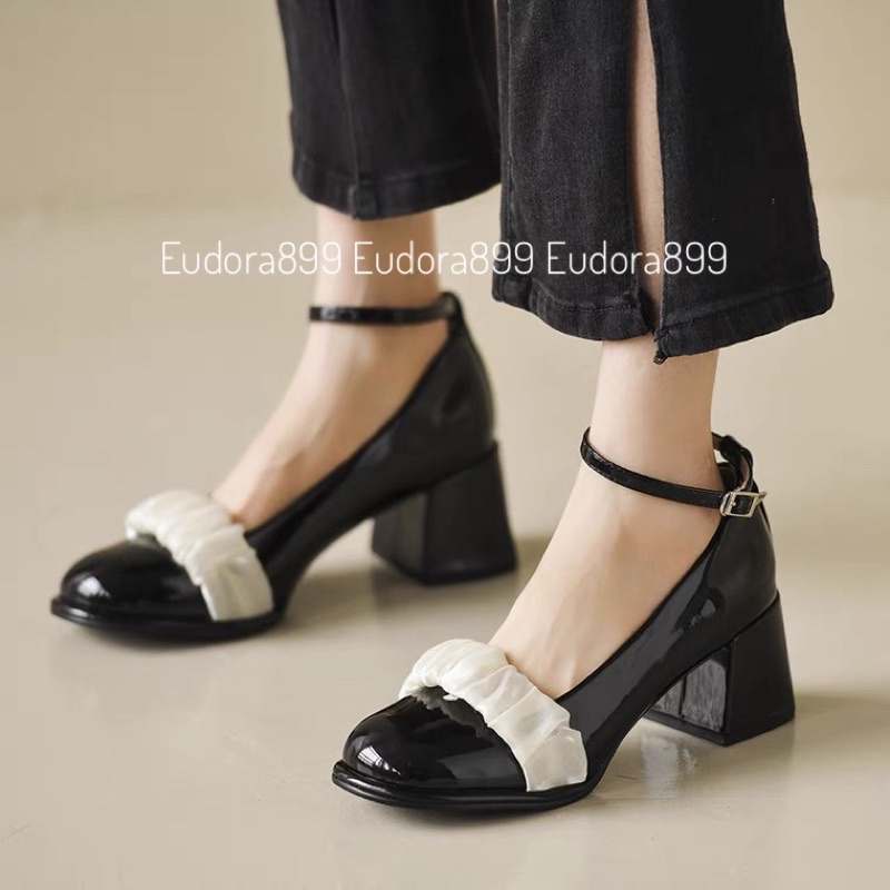 Giày nữ cao gót tiểu thư nữ tính đế vuông nhún GB238 Eudora6868