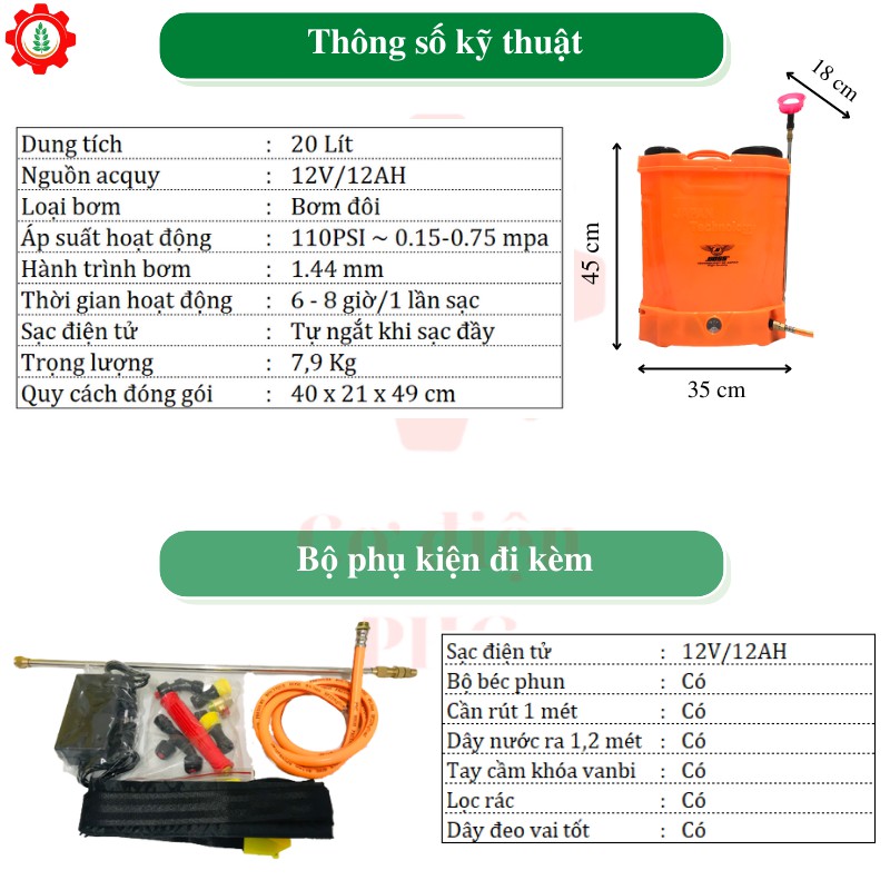 Bình xịt điện phun thuốc trừ sâu BOSS 20L 12V 12AH | 2 bơm | Công nghệ Nhật Bản | Bình phun thuốc