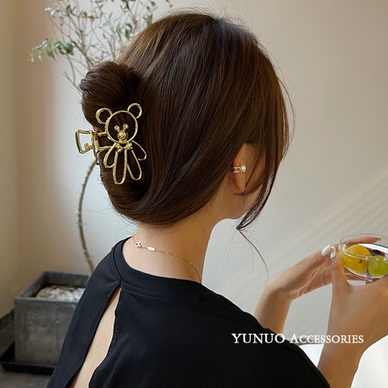 Kẹp tóc hình gấu bằng hợp kim màu vàng/bạc thời trang Hàn Quốc mùa hè xinh xắn cho nữ