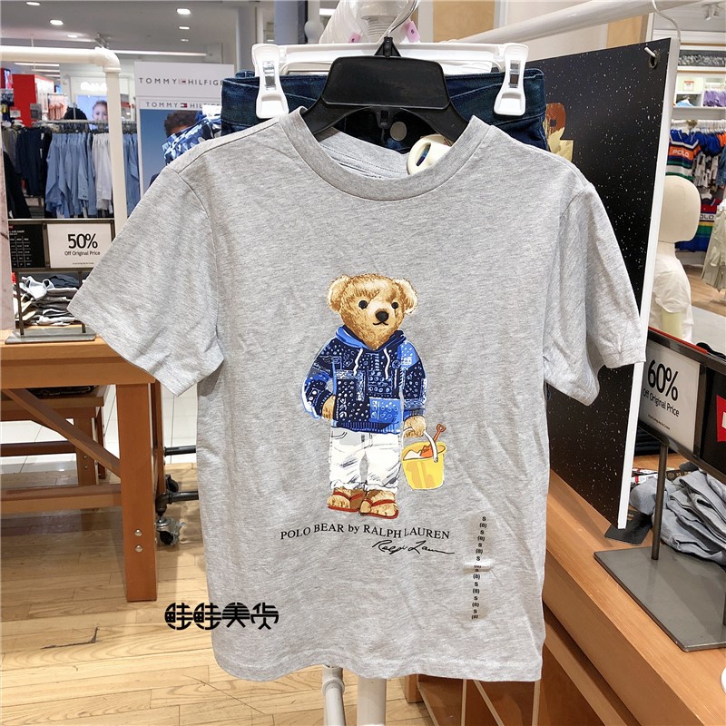 Áo thun tay ngắn cổ tròn chất liệu cotton in họa tiết gấu Ralph Lauren New York GO Polo