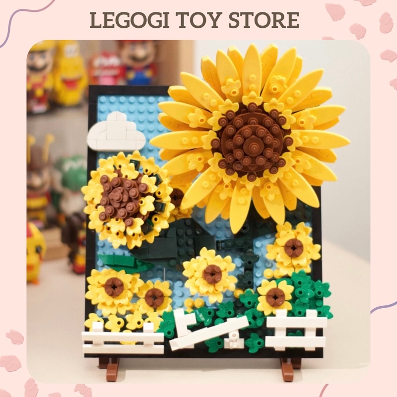 Đồ chơi lắp ghép Legogi TRANH ĐỂ BÀN HƯỚNG DƯƠNG 666 mảnh mô hình trang trí phòng bàn decor quà tặng sinh nhật bạn gái