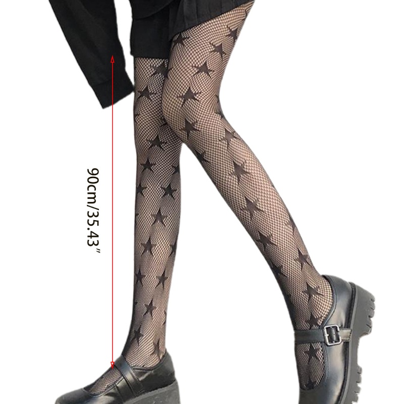 Quần Tất Lưới Họa Tiết Ngôi Sao Goth Phong Cách Harajuku