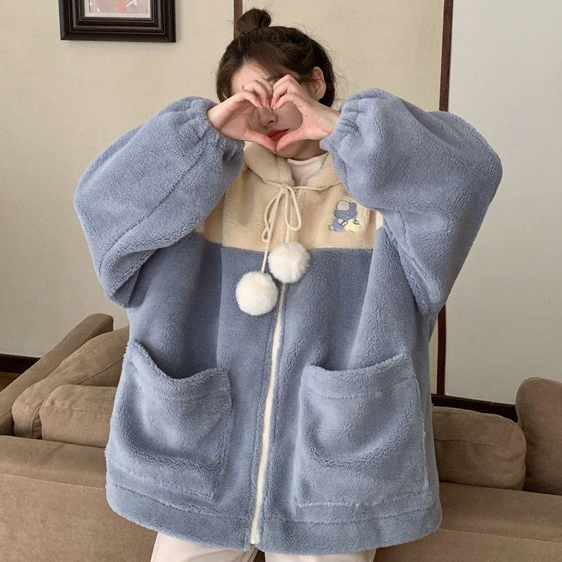 Áo Sweater Lót Nhung Lông Cừu Dày Dặn Dáng Rộng Thời Trang Thu Đông Có Size Lớn Cho Nữ