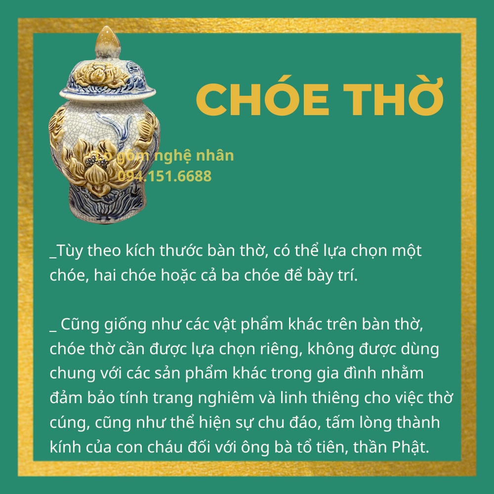 Choé Thờ Cúng, Chum Thờ Cúng Men Rạn Rồng Hoa Sen  -  Bát hương lư hương - bộ đồ cúng Bát T