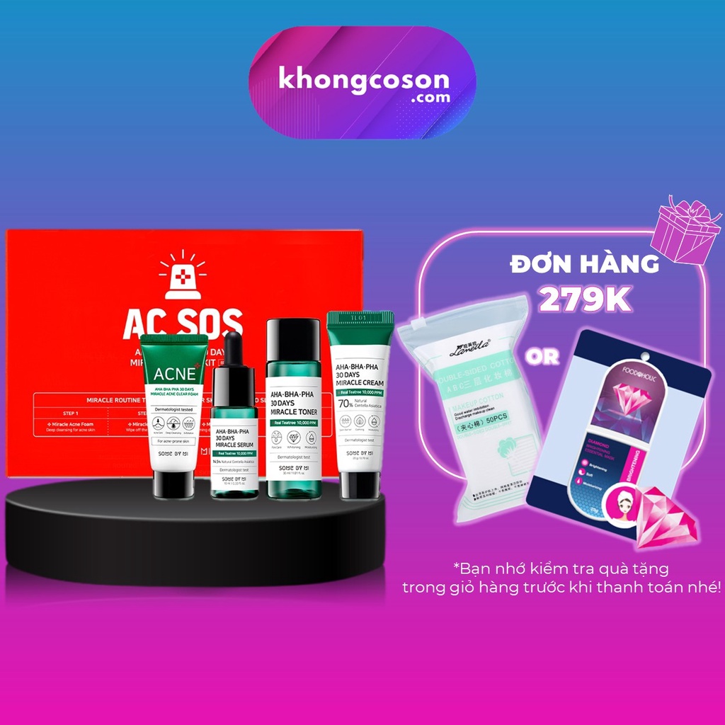 Bộ Chăm Sóc Da Some By Mi Set 4 Món Giảm Mụn AHA-BHA-PHA 30 Days Miracle AC SOS Kit  - Khongcoson