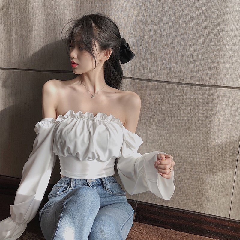 IELGY Áo Sơ Mi chiffon Tay Dài Phồng Cổ Vuông Phong Cách Hàn Quốc Dành Cho Nữ