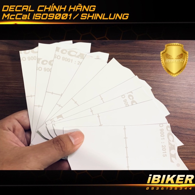 Tem Sticker Logo MVS Modern Vespa Saigon 12x4cm chất liệu decal chính hãng McCAl ISO9001/SHINLUNG dán xe, nón bảo hiểm