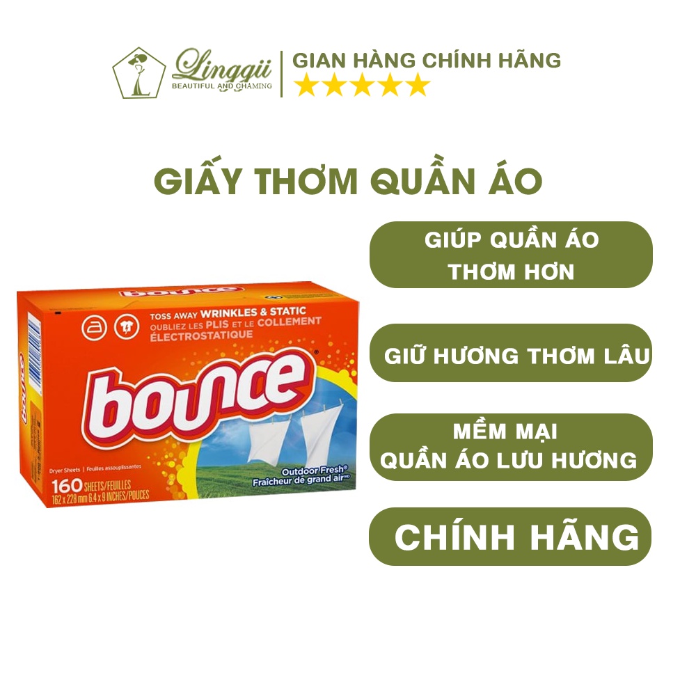 [Nguyên Hộp] Giấy thơm quần áo Bounce hương Outdoor Fresh tươi mới, tự nhiên Nhập Khẩu Mỹ