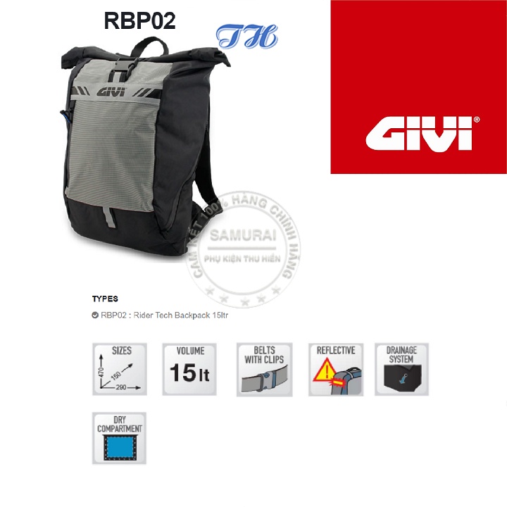 Balo chống nước givi RBP02 15L - hàng chính hãng bảo hành 2 năm