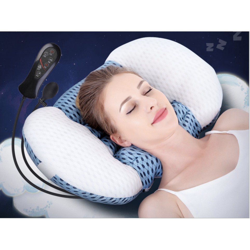 Gối massage đa chức năng mát xa cột sống cổ vai gáy có túi khí chườm nóng
