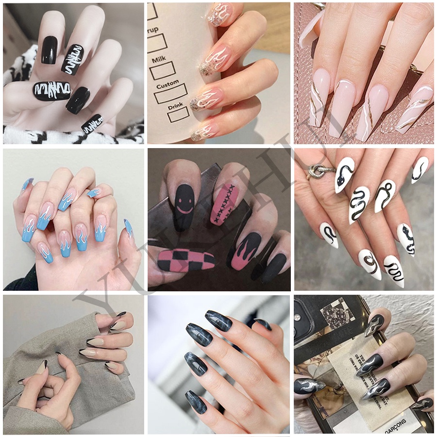 YUKEHUI móng tay giả móng giả móng tay mống tay giả bộ 24 móng tay giả sét 24 móng tay giả keo Dụng cụ  Phụ kiện Làm đẹp