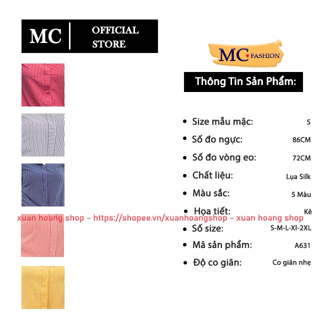 Áo Sơ Mi Nữ Kẻ Sọc Kiểu Công Sở, Tay Ngắn Cộc Đẹp Mc Fashion, Trắng, Xanh Tím Than, Hồng, Đỏ, Size Đủ, Chất Mát A631