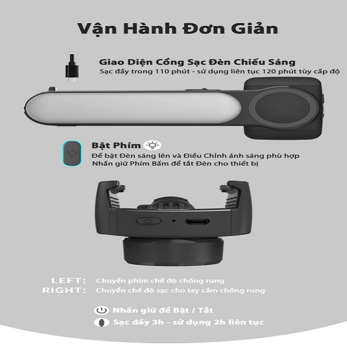 Tay cầm chống rung điện thoại L09✅BH 18 THÁNG✅trang bị thêm đèn led trợ sáng, Gymbal quay vlog - youtube - tiktok