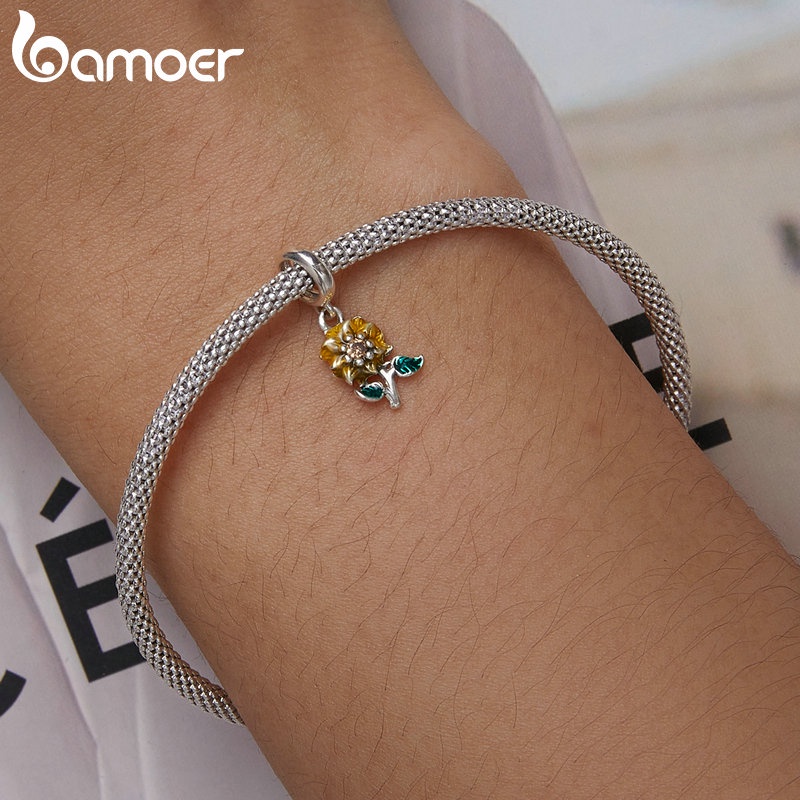 Mặt vòng cổ BAMOER bạc 925 hình hoa hướng dương thời trang cho nữ