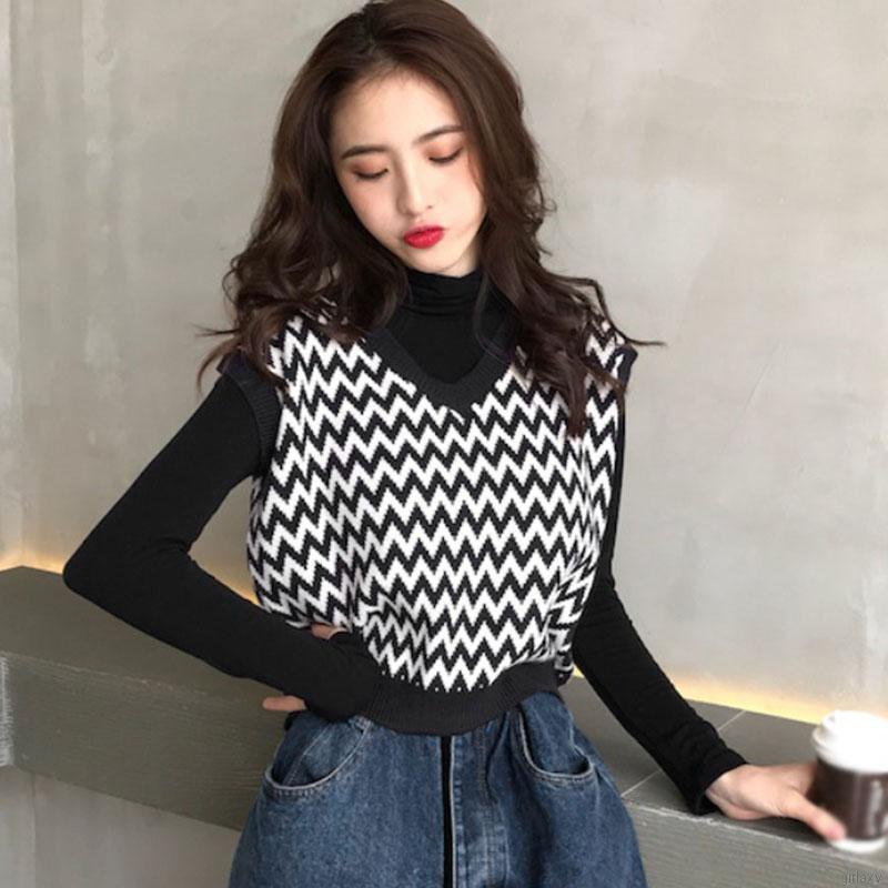 Áo Sweater Không Tay Cổ Chữ V Xinh Xắn Theo Phong Cách Hàn Quốc