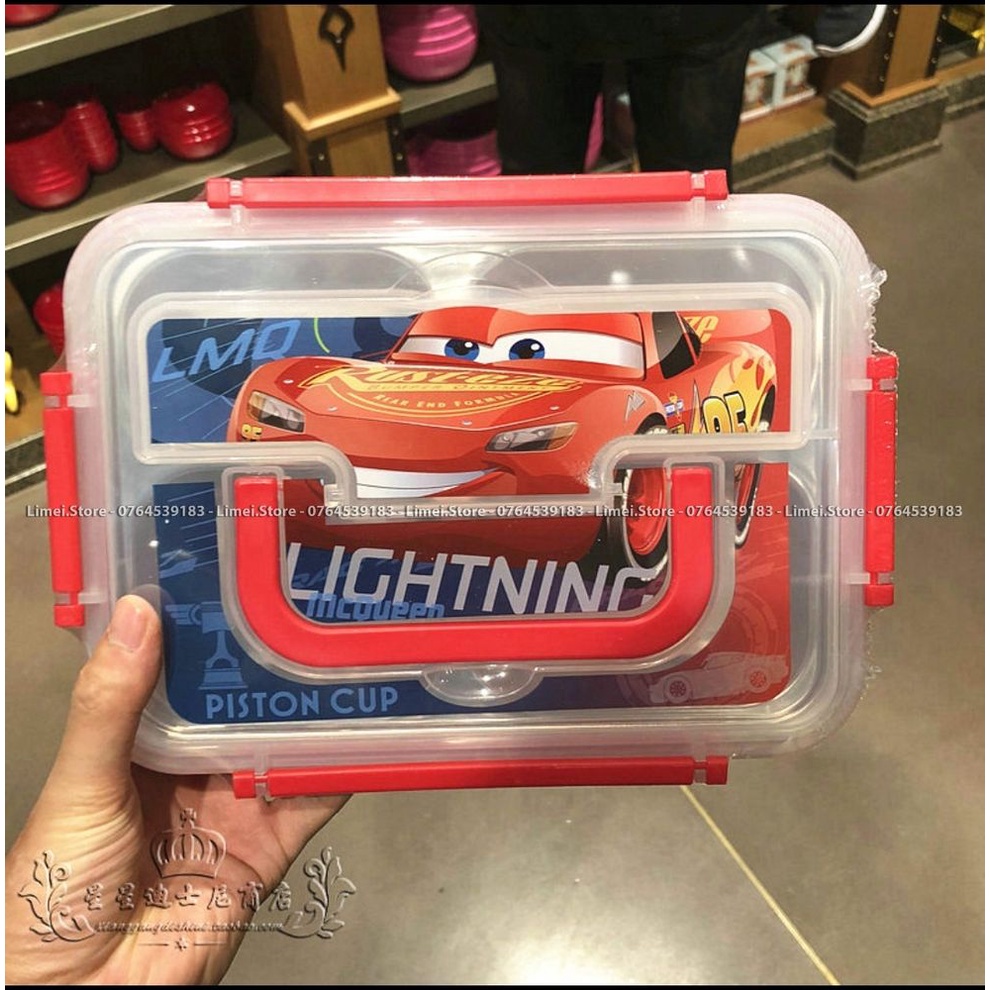 Hộp cơm , khay cơm ăn nhiều ngăn inox hình Frozen Car Mickey Minnie hàng xịn Disney