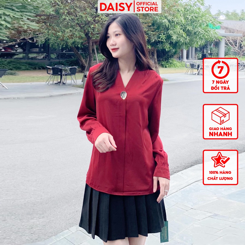 Áo sơ mi DAISY áo sơ mi nữ dài tay chất liệu lụa latin mềm mại, bóng mịn kiểu cổ V không nút (Freesize ) Mã 8016