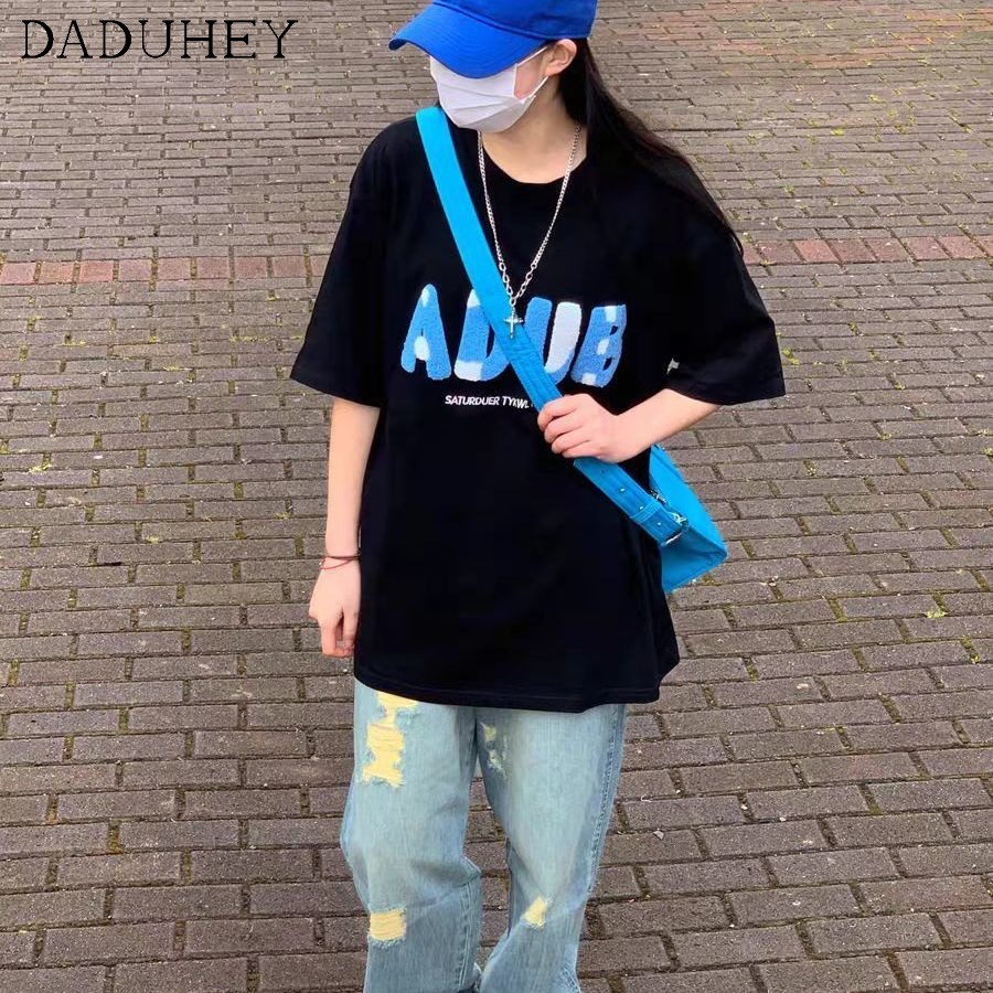 Áo thun DADUHEY tay ngắn in họa tiết chữ cái 3D phong cách Nhật Bản 2022 thời trang mùa hè ngọt ngào mới cho cặp đôi