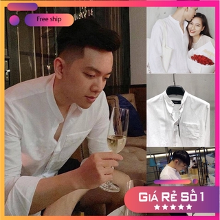 Sale off áo sơ mi trắng cổ tàu white shirt - hàng việt nam chất lượng cao + sale 45%
