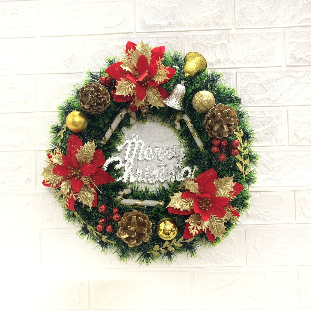 Vòng nguyệt quế treo cây thông, treo cửa trang trí giáng sinh, noel đường kính 30cm tặng kèm 1 móc dán tường siêu chắc
