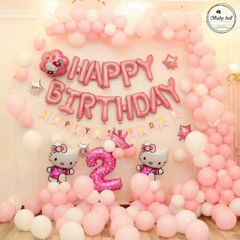 Bóng Bay Hình Kitty Dễ Thương Đáng Yêu Trang Trí Sinh Nhật Cho Bé - Kem Shop K138
