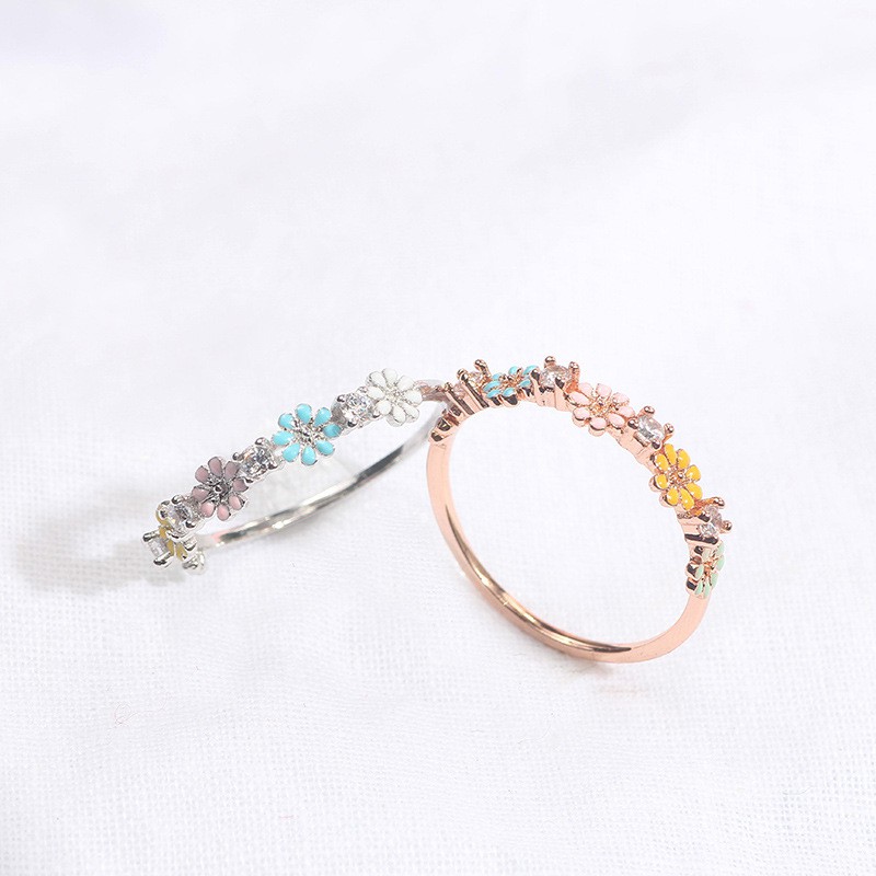 Nhẫn hoa cúc đính đá Zircon cho nữ dễ thương phong cách Hàn Quốc J722