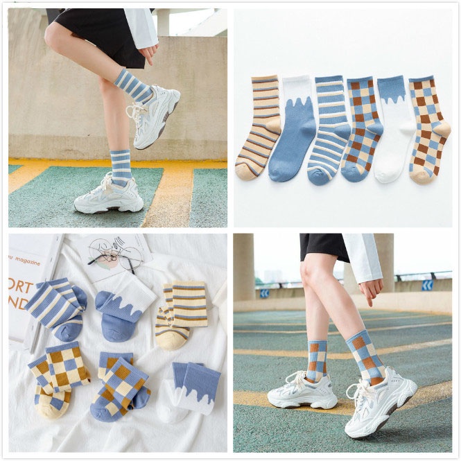 [ Mã 11FASHIONSALE1 giảm 10K đơn 50K ] Vớ Cotton Thể Thao Họa Tiết Sọc Xanh Lam Đa Dạng Thời Trang Phong Cách Hàn Quốc
