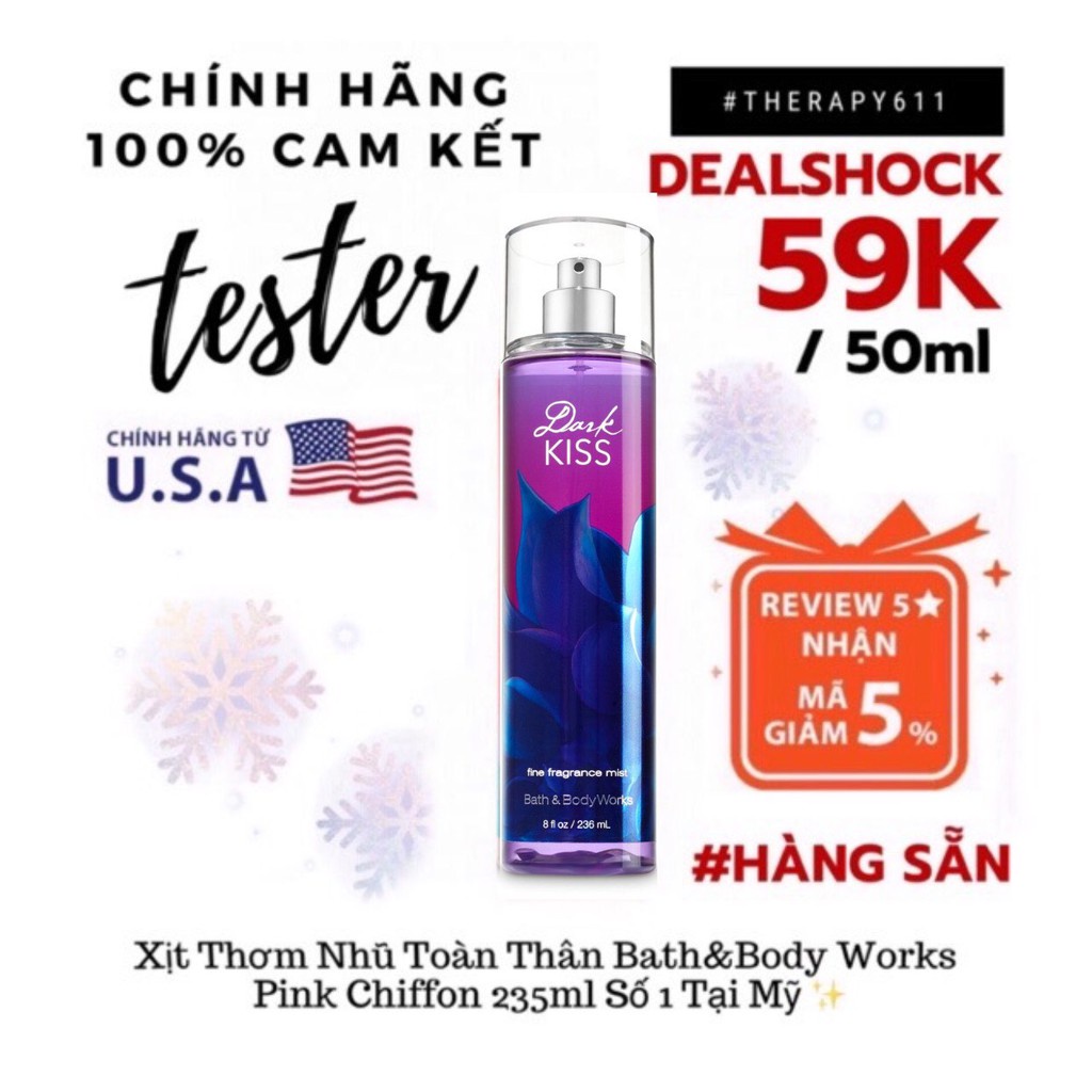 [𝗦𝗔𝗟𝗘]..::✨Xịt thơm Dark Kiss Fine Fragrance Mist Bath and Body Works 236ml Chính Hãng✨::..