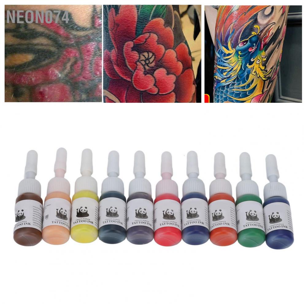Neon074 10Pcs Tattoo Ink 10 Colors 5ml Per Bottle Safe Stable Vivid Color Harmless Set for Adult Practice