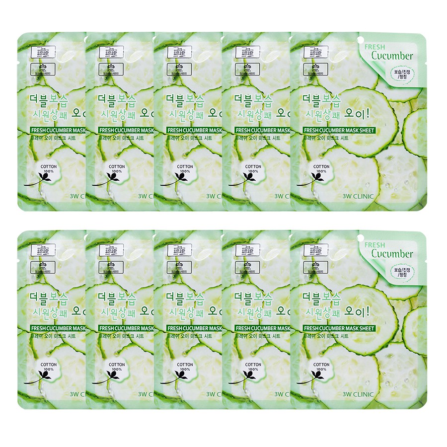 Combo 10 Gói Mặt Nạ 3W Clinic Fresh Cucumber Jelly Mask Sheet Chiết Xuất Dưa Leo (23ml x 10) - Hàn Quốc Chính Hãng