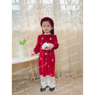 Áo dài bé gái nhung thêu tay cao cấp