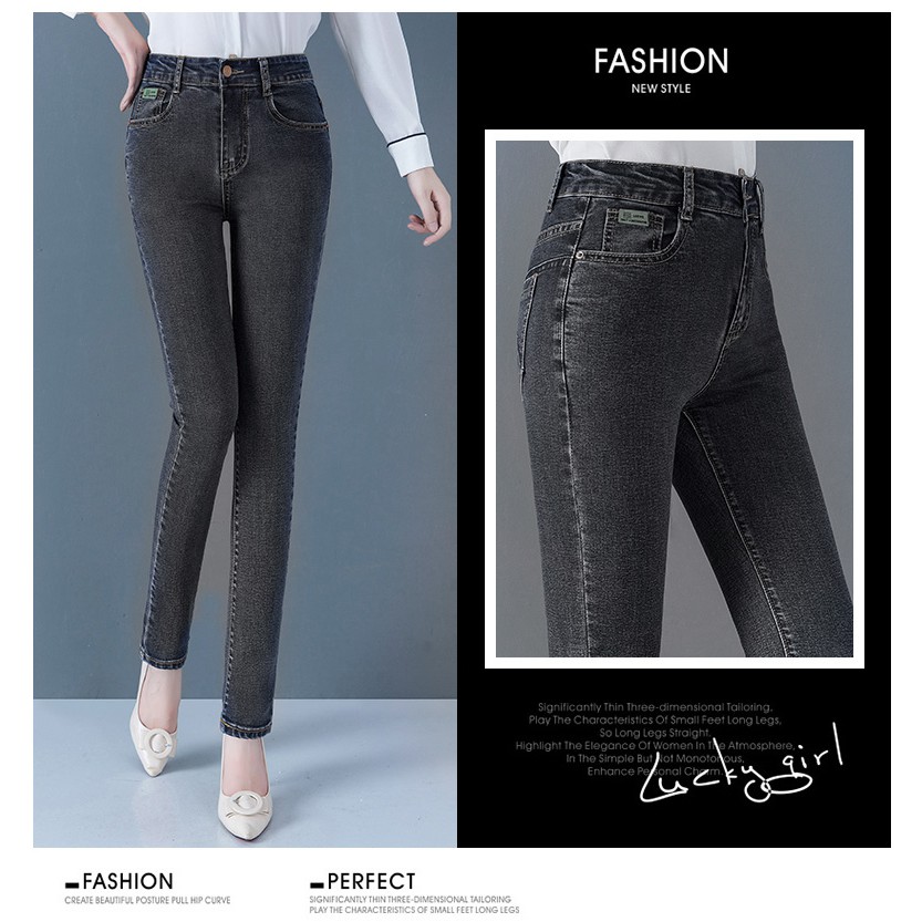 Quần jeans nữ cạp cao trên rốn siêu co giãn form dáng ôm cực đẹp, co dãn 360, Quần Jean Nữ Lưng Cao Túi Trước 1 cúc