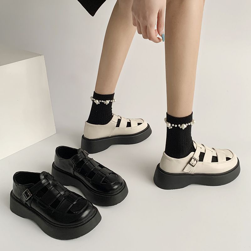Jiashucheng Giày Sandal Đế Xuồng Dày Dặn Đục Lỗ Phong Cách Roman Thời Trang Đi Biển Dành Cho Nữ