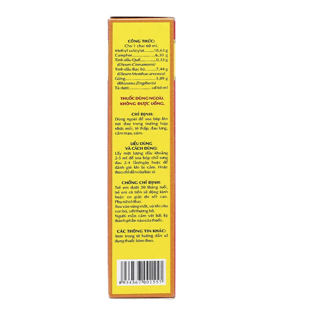 Dầu nóng mặt trời OPC - Dầu xoa bóp khi nhức mỏi, tê thấp, đau lưng