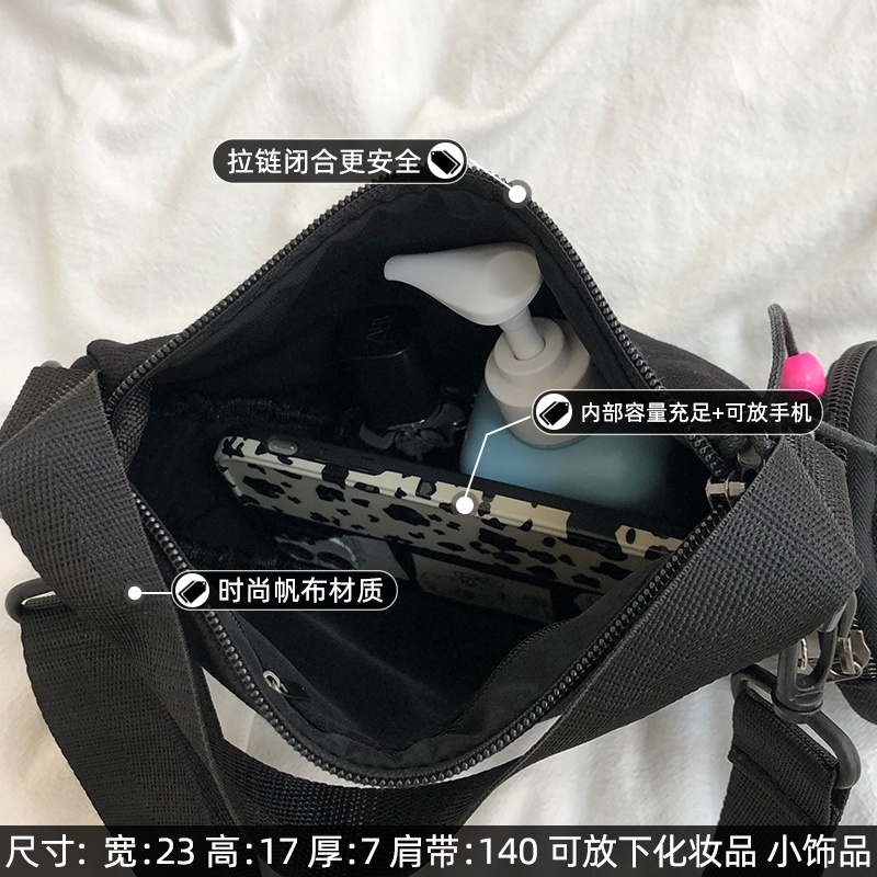 Túi đeo chéo vai IELGY chất vải canvas hình vuông đa năng có dây đeo bản rộng cho nữ