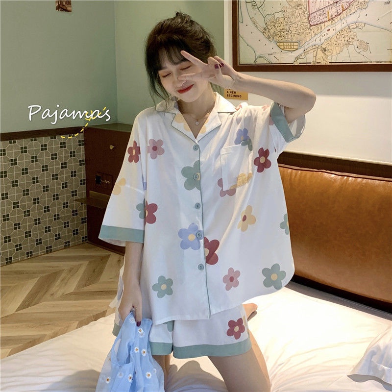 Bộ Đồ Ngủ Tay Ngắn In Họa Tiết Dễ Thương Phong Cách Hàn Quốc Thời Trang Mùa Hè | BigBuy360 - bigbuy360.vn