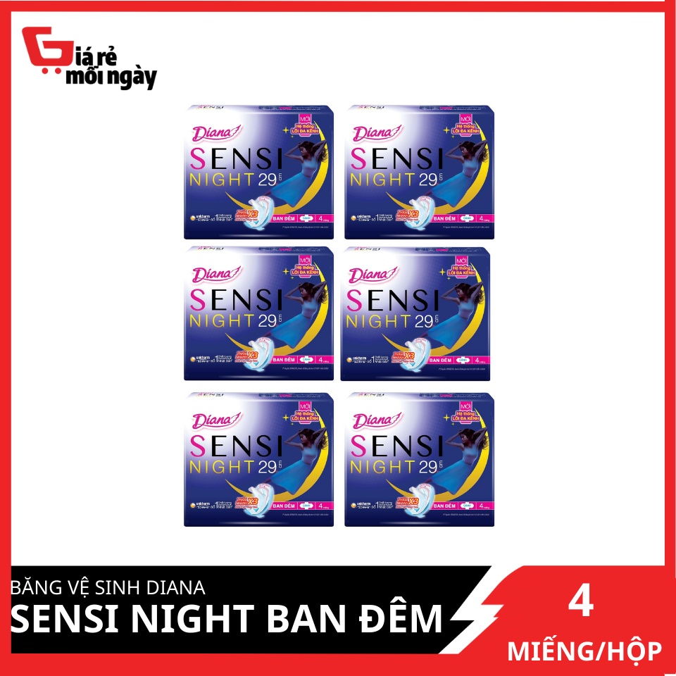 Combo 6 Băng vệ sinh Diana Sensi Night Ban Đêm 29cm 4 miếng/gói