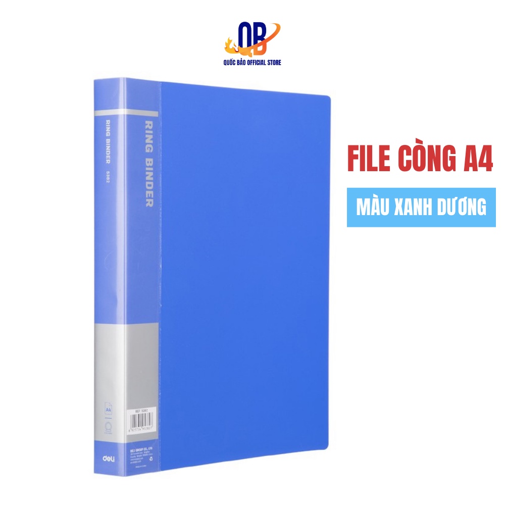 Bìa Còng Nhẫn A4 - File còng nhẫn 2 Càng Deli 2.0cm, Xanh Dương - 1 chiếc 5382