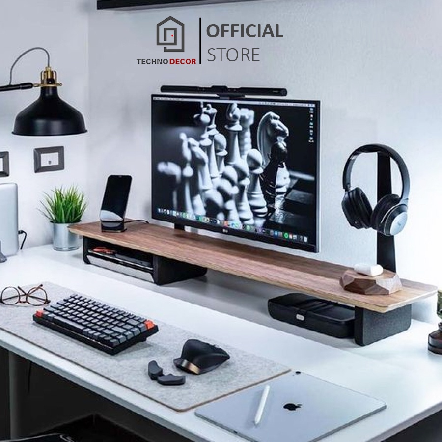 Kệ Kê Màn Hình Máy Tính Gamer Gỗ MDF Dễ Dàng Tháo Lắp Decor Bàn Làm Việc Gaming TechnoDecor Trang Trí Bàn Làm Việc