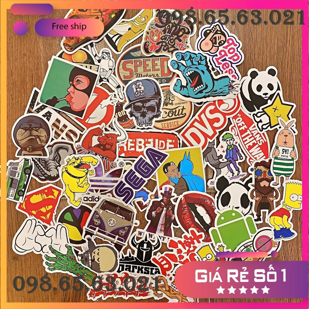 <SET 50 hình> Sticker nhám chống thấm nước ,dính siêu chắc, dán mũ bảo hiểm, laptop (chọn theo chủ đề)